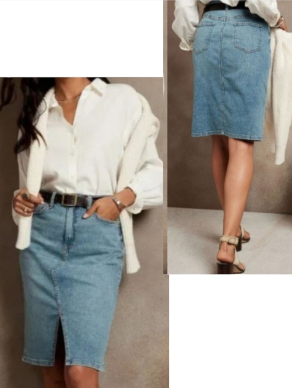 Banana Republic  Front Slit Denim Pencil Skirt Medium Wash Knee Length